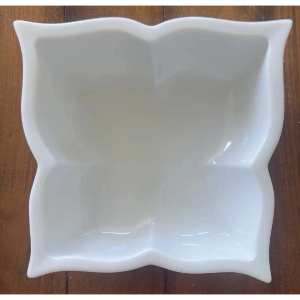 4 Pier 1 Butterfly Square  6.5” Soup Cereal Bowls White Porcelain Set of 4 Mint